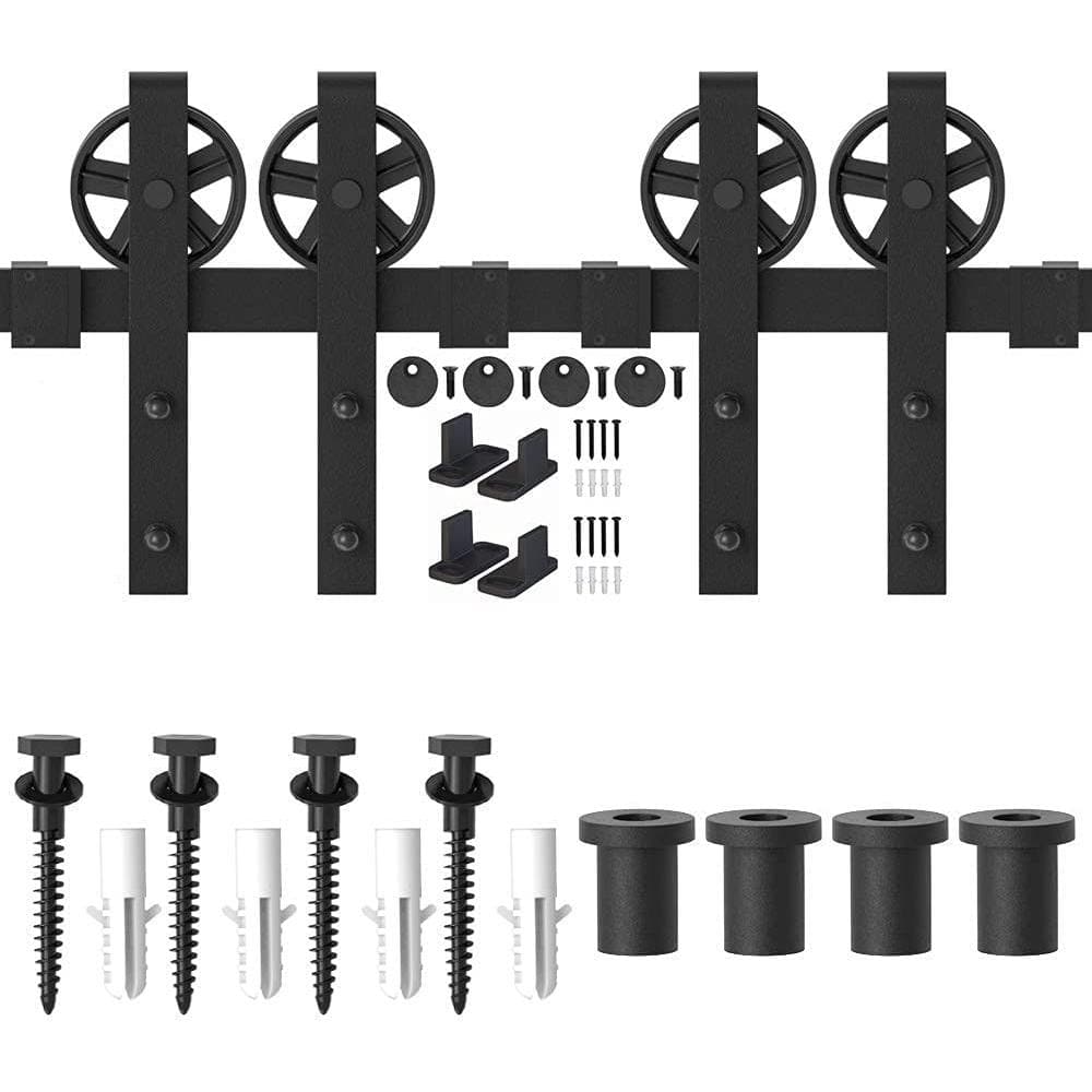 60 in. Black Modern Sliding Barn Door Track And Hardware Kit For Double Door price history on PriceWatchPro