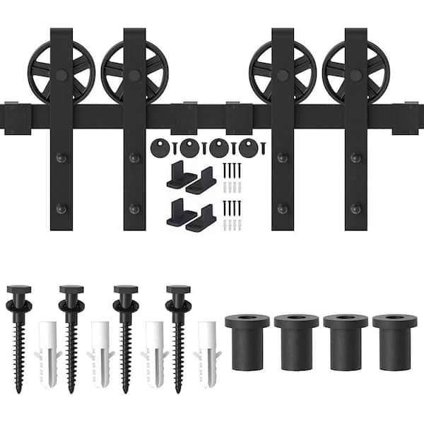 WINSOON 60 in. Black Modern Sliding Barn Door Track And Hardware Kit For Double Door