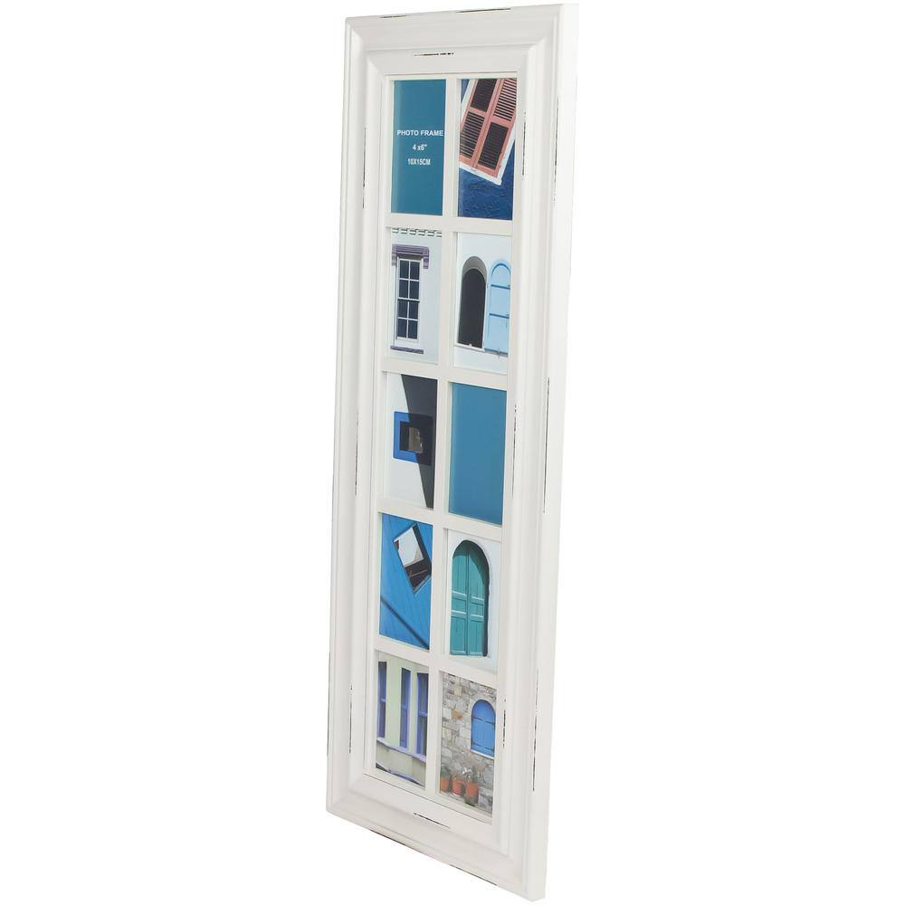 Distressed White 10-Photo Windowpane Collage Frame