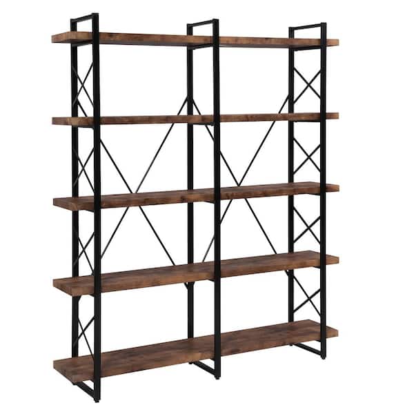 ATHMILE 71 in. Brown5-Shelf Standard Bookcase