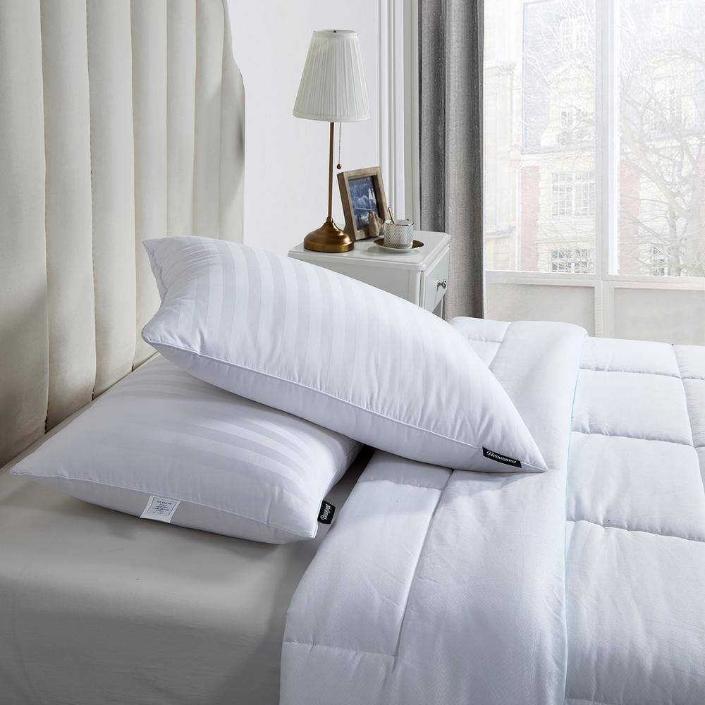 White Damask Stripe Down Alternative Bed Pillow Set