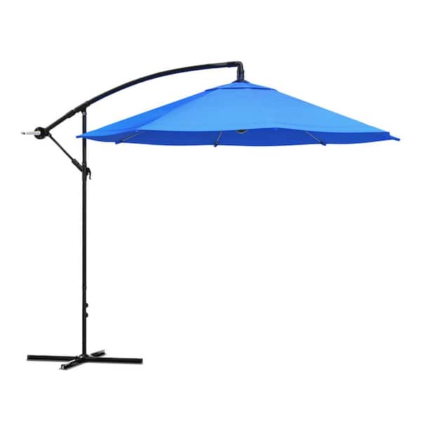 Pure Garden 10 ft. Aluminum Offset Hanging Cantilever Outdoor Patio Umbrella in Brilliant Blue