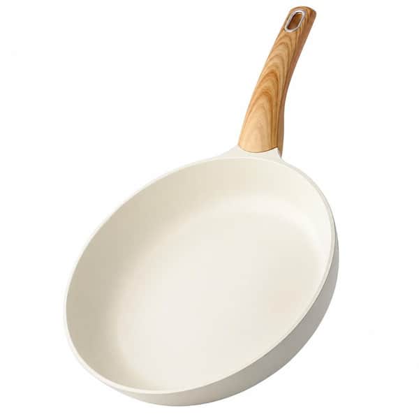 11 in. White Ceramic Nonstick Cast Aluminum Skillet, PFOA PFAS PTFE Free, All Stovetop Induction Compatible