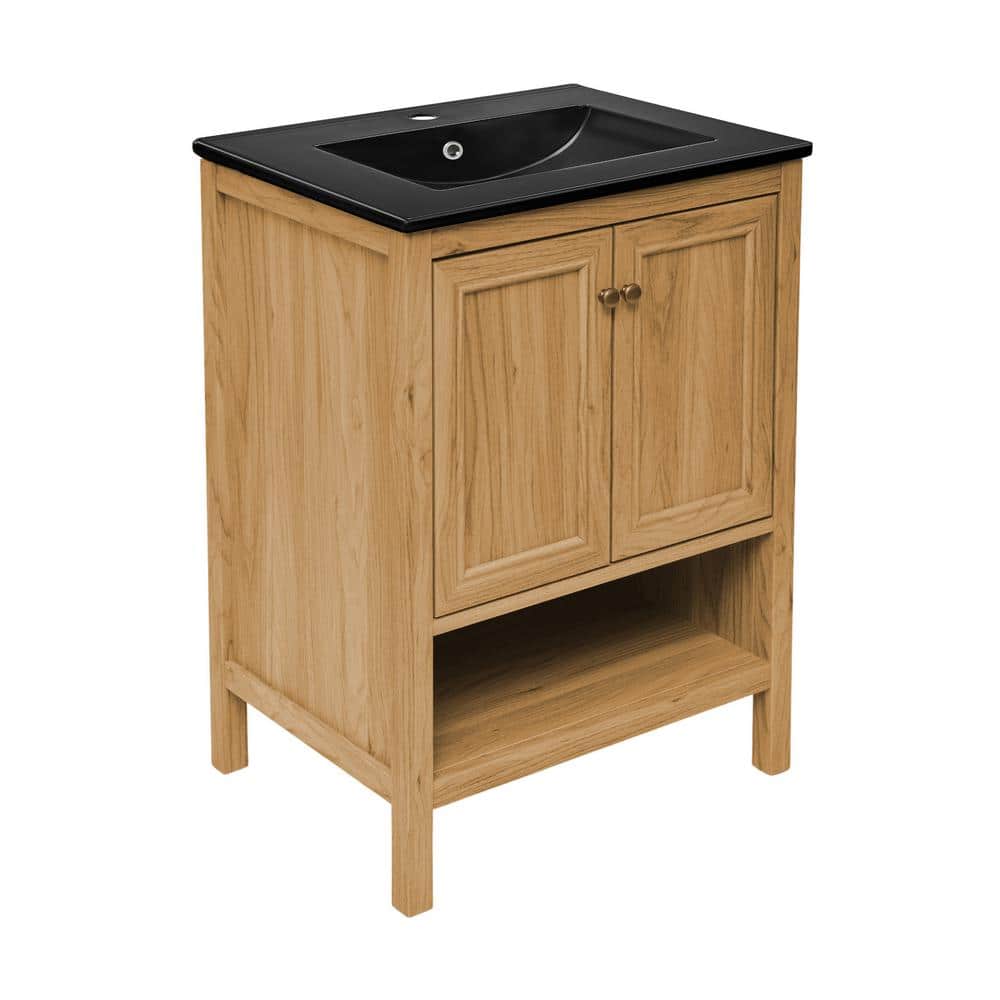 Château Natural Oak Bathroom Vanity with Black Ceramic Sink Top