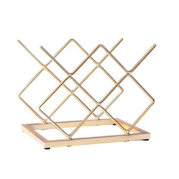 9.4 in. H x 10 in. W 5-Bottle Golden Strong Load-Bearing Countertop Wine Rack for Bar Space Organization and Decor
