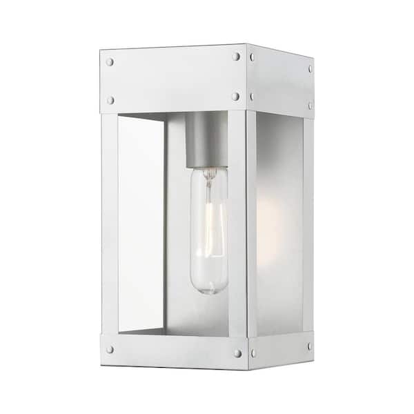 AVIANCE LIGHTING Lyncrest 9.75 in. 1-Light Painted Satin Nickel Outdoor Hardwired Wall Lantern Sconce with No Bulbs Included