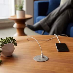 10 ft. Cord 15 Amp 1-Outlet and 2 Type A/C USB Round Recessed Furniture Power Strip in Nickel