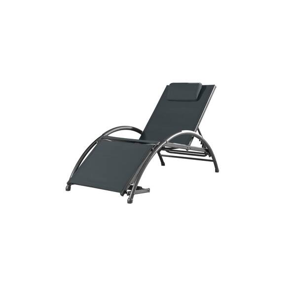 VIVERE Dockside Black Aluminum Outdoor Reclining Lounge Chair with Black Sling Cushion