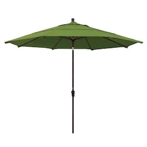 11 ft. Bronze Aluminum Pole Market Aluminum Auto Tilt Crank Lift Outdoor Patio Umbrella in Spectrum Cilantro Sunbrella