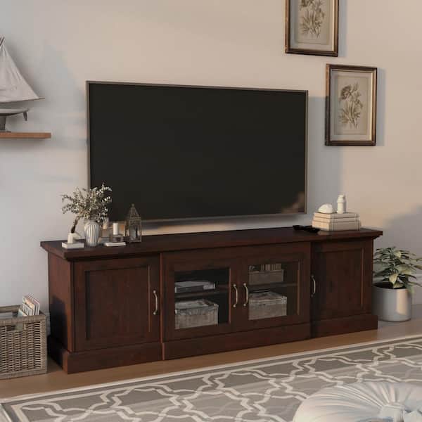 Furniture of America Daleni 69 in. Vintage Walnut Particle Board TV Stand Fits TVs Up to 78 in. with Storage Doors