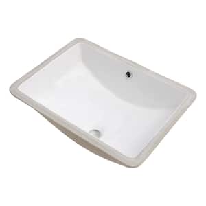 Bathroom Sink Rectangle Deep Bowl Pure White Porcelain Ceramic Lavatory Sink with Overflow