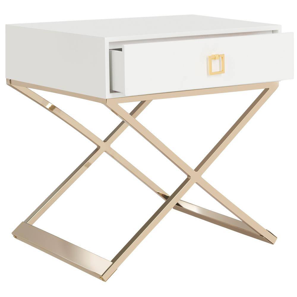 White Rectangular Wood and Metal End Table with Storage