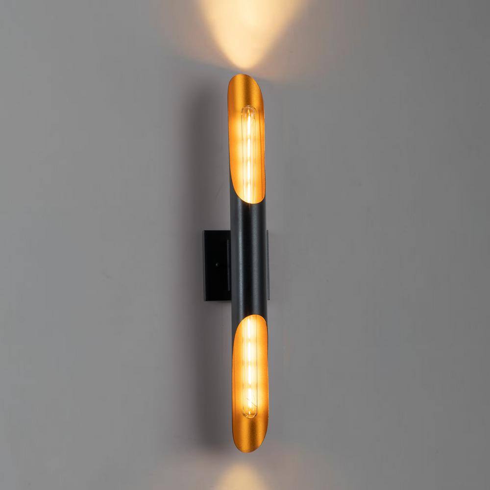 Elegant Matte Black and Gold Die-Cast Aluminum Wall Sconce