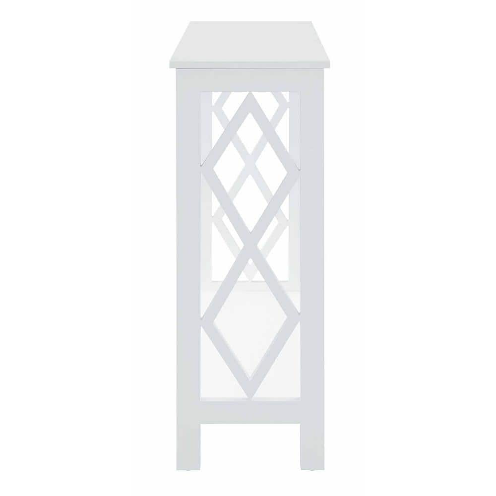 White Diamond Cut-Out Wood Console Table with Storage