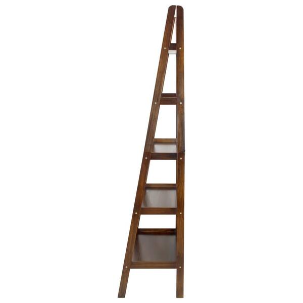 Warm Brown Wood 5 Shelf Ladder Bookcase, Home Depot Book Shelves Wood