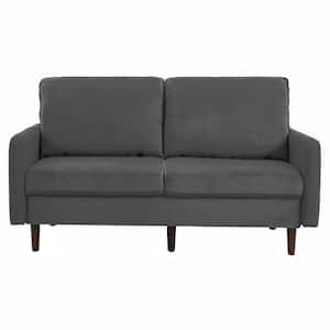 56.88 in. Straight Arm Velvet Upholstered Rectangle 2-Seater Wood Legs Sofa in. Gray