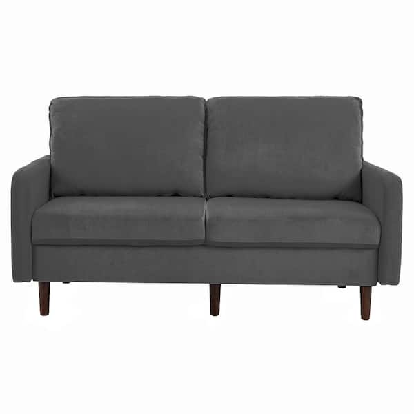 Uixe 56.88 in. Straight Arm Velvet Upholstered Rectangle 2-Seater Wood Legs Sofa in. Gray