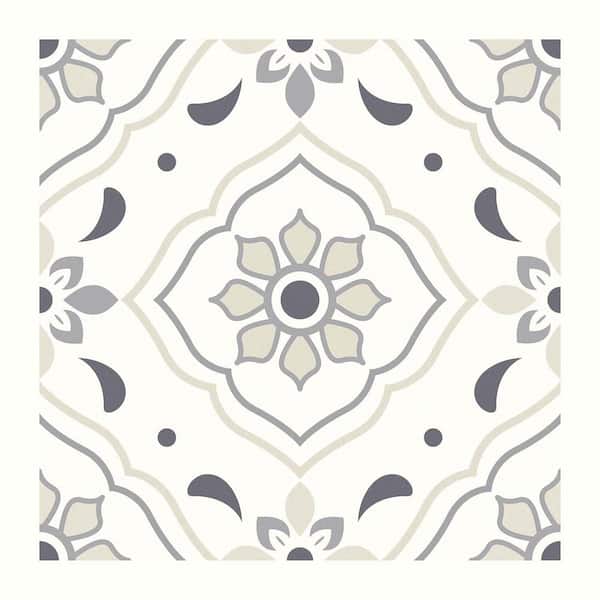 Vsmile 8 in. x 8 in. Floral Gray and White Peel and Stick Wall Tiles, PVC Wall Backsplash (10-Pack, Cover 4.36 sq. ft.)