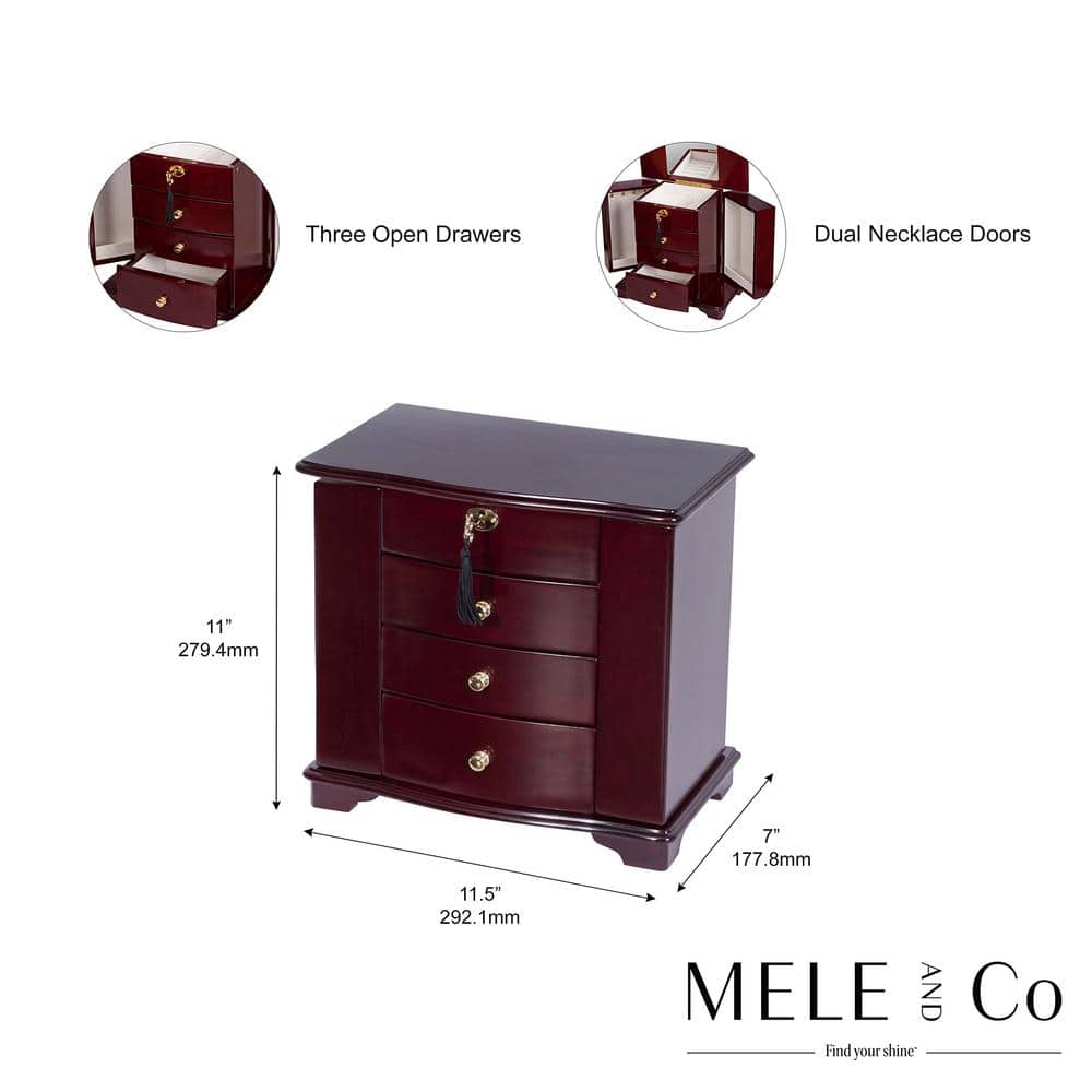 Waverly Cherry Wood Locking Jewelry Box with Suede Lining