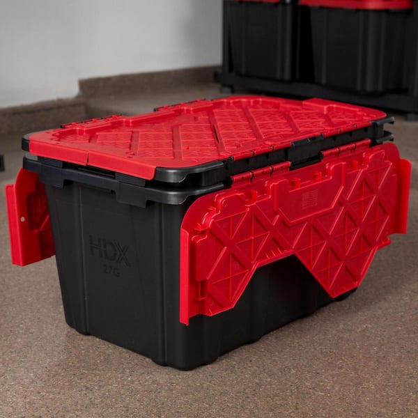 HDX 27-Gal. Flip Top Tote in Black with Red Lid (2-Pack) 999-27G