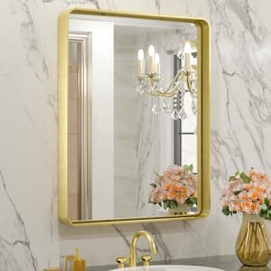 24 in. W x 30 in. H Rectangular Aluminum Framed Wall Mount Bathroom Vanity Mirror in Gold