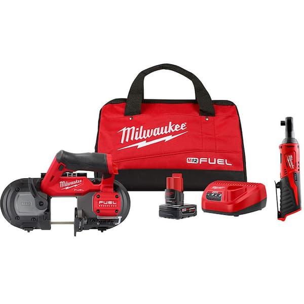 Milwaukee 2529-21XC-2457-20 M12 FUEL 12V Lithium-Ion Cordless Compact Band Saw XC Kit with 3/8 in. Ratchet - 1
