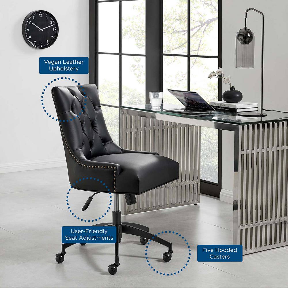 Vintage Glam Deco Black Vegan Leather Swivel Office Chair