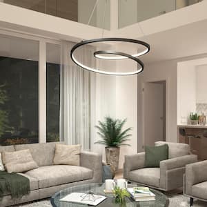 Salto 26-Watt 1 Light Black Modern 3 CCT Integrated LED Pendant Light Fixture for Dining Room or Kitchen