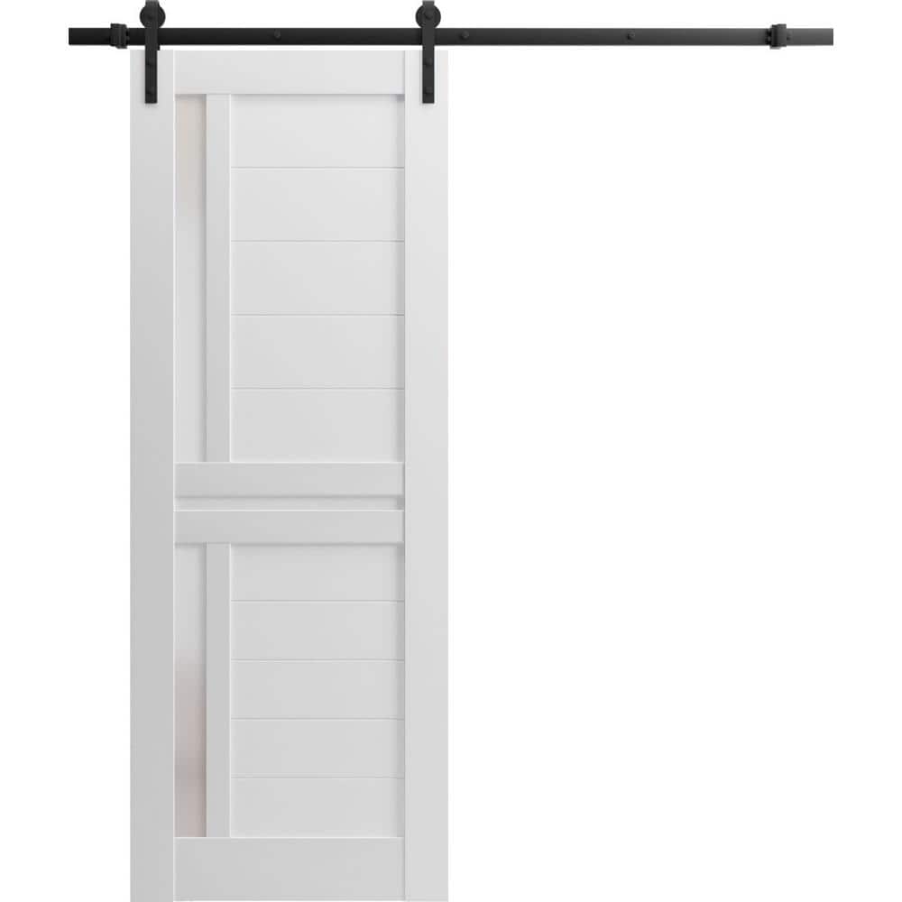 Assembly Required 36 in. x 84 in. 1-Panel Frosted Glass White Solid Wood Sliding Barn Door with Hardware Kit price history on PriceWatchPro