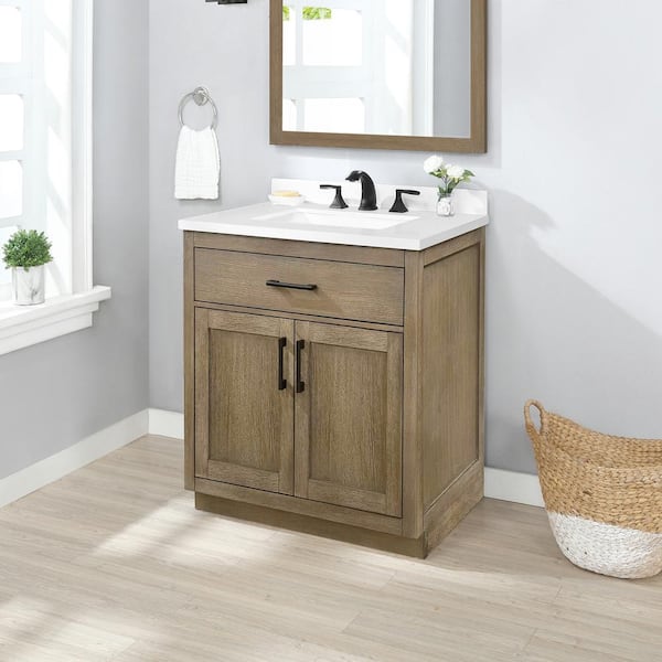 Bailey 30 in. Bath Vanity in Driftwood Oak with Engineered Stone Vanity Top in White with White Basin
