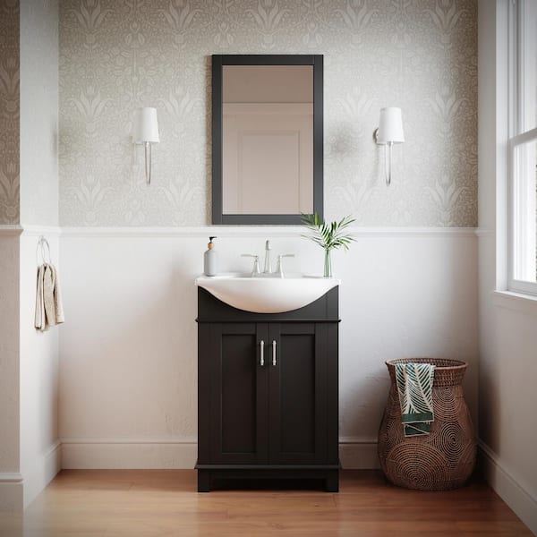 Hartford 24 in. Single Sink Transitional Black Bath Vanity with White Ceramic Top and Integrated Sink