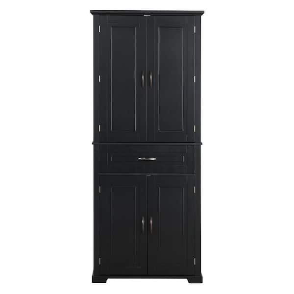 Anky 29.9 in. W x 15.7 in. D x 72 in. H Black MDF Freestanding Bathroom Storage Linen Cabinet