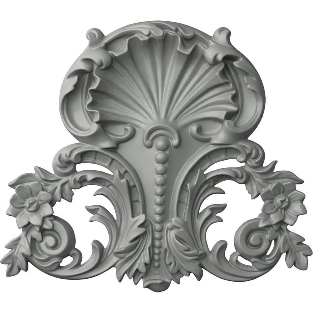 White Polyurethane Shell Center Onlay Scroll 10.5'' H x 12'' W