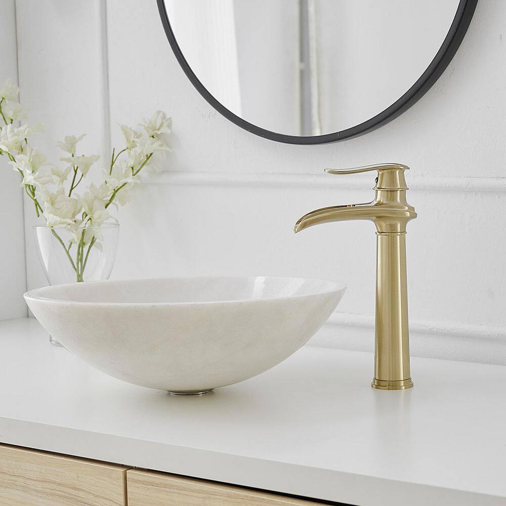 Brushed Gold Tall Single Handle Waterfall Vessel Sink Faucet