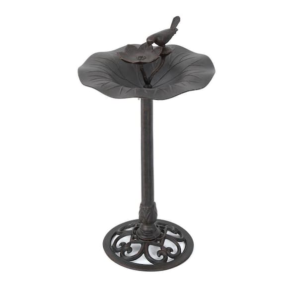Outdoor Aluminum and Iron Top Bird Bath with Iron Base, Bronze