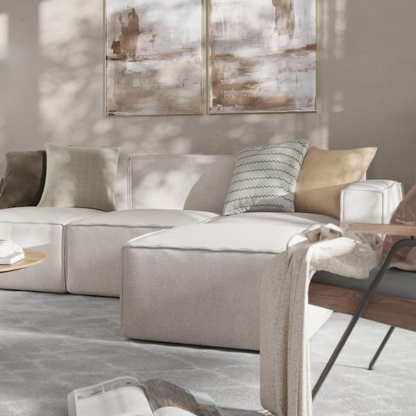 4-Piece Cream Fabric Living Room Sectional Sofa