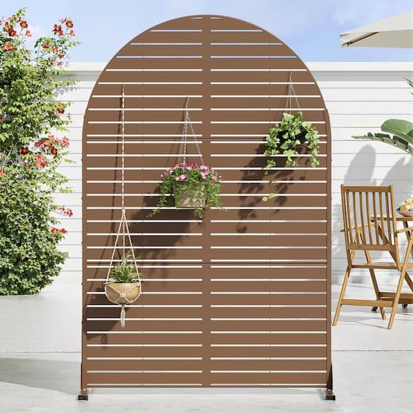 1-Piece 72 in. x 47 in. Arch Brown Metal Privacy Screen Outdoor Decorative Art Panel