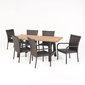 Morrison Multi-Brown 7-Piece Faux Wicker Rectangle 30 in. Outdoor Dining Set