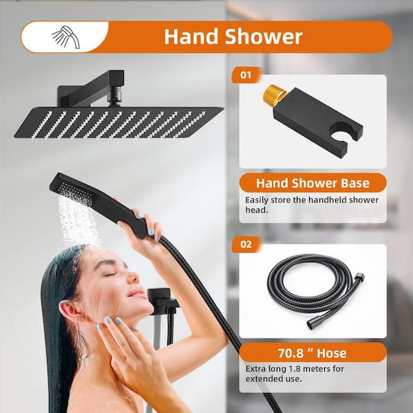 Zalerock Rainfall 1-Spray Square 12 in. Tub and Shower Faucet with