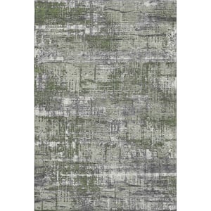 Mayfield Premium Machine Washable Abstract AMF1969 Olive 8 ft. x 10 ft. Area Rug