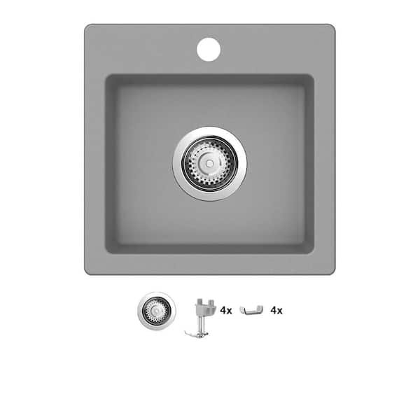 Glacier Bay Stonehaven 15 in. Drop-in Single Bowl Gray Ice Granite Composite Bar Sink with Stainless Steel Strainer