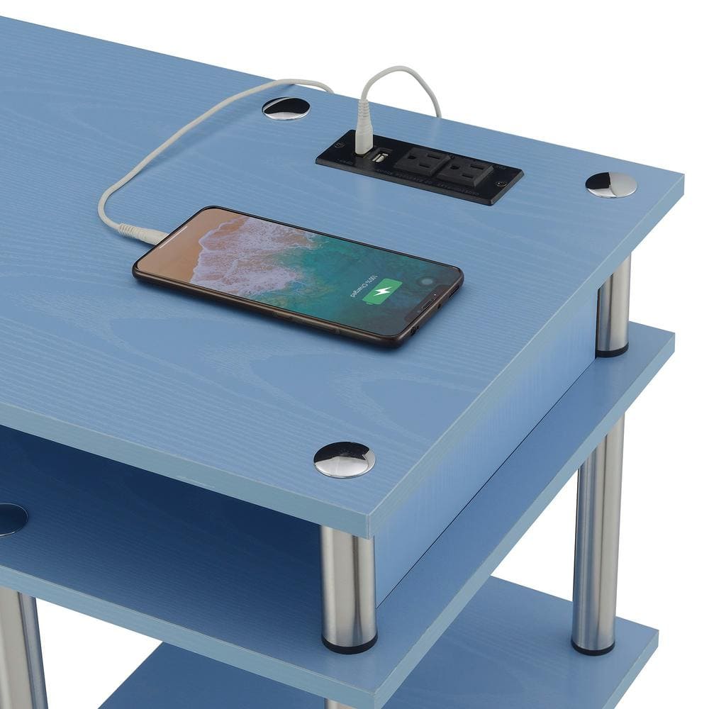 Blue Wood Writing Desk with USB Charging Station