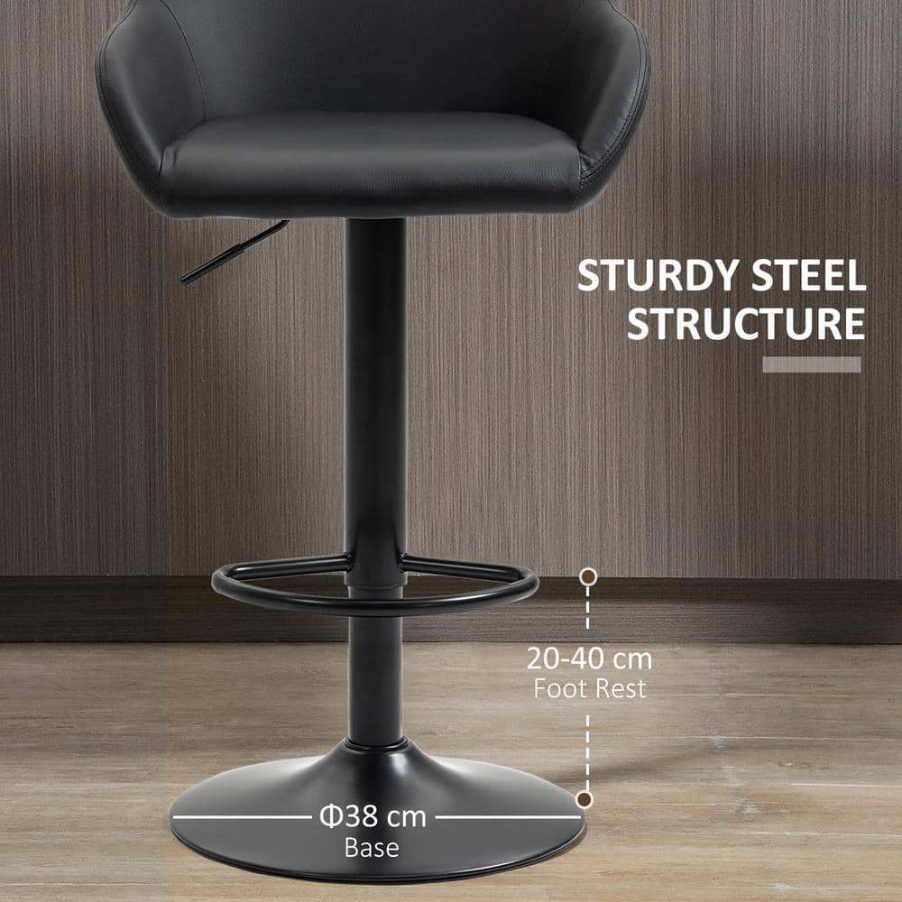 Swivel 58cm Adjustable Black Metal Bar Stools with Footrest - Set of 2