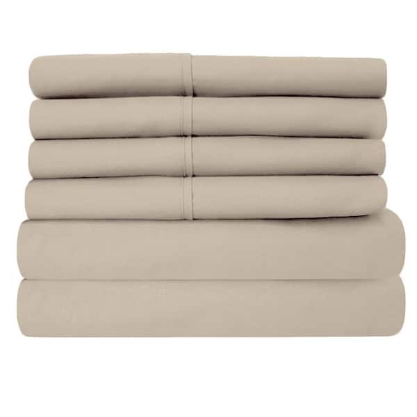 6-Piece Beige Super-Soft 1600 Series Double-Brushed Ful Microfiber Bed Sheets Set