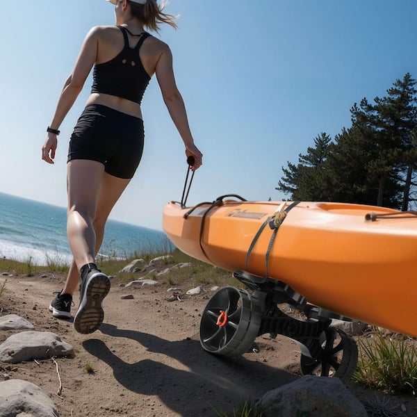 Kayak Cart, 300 lbs. Load Capacity, Foldable Kayak Trolley with 10-in. Solid Rubber Tires, Paddle Board Trolley