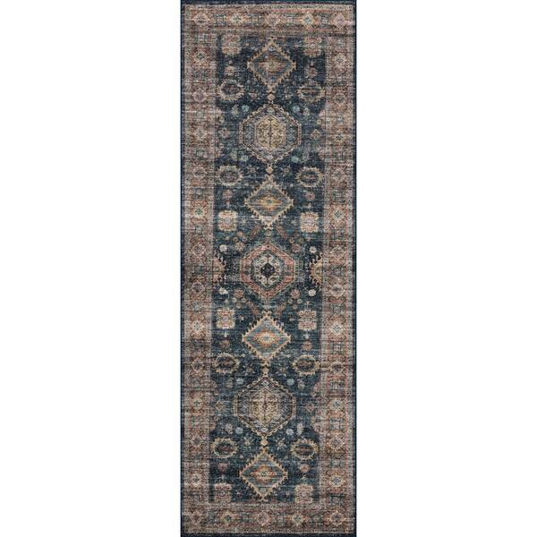 Anniston Denim/Sunset 2 ft. 6 in. x 7 ft. 6 in. Machine Washable Runner Rug