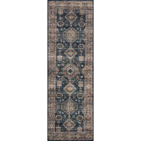 Anniston Denim/Sunset 2 ft. 6 in. x 12 ft. Machine Washable Runner Rug