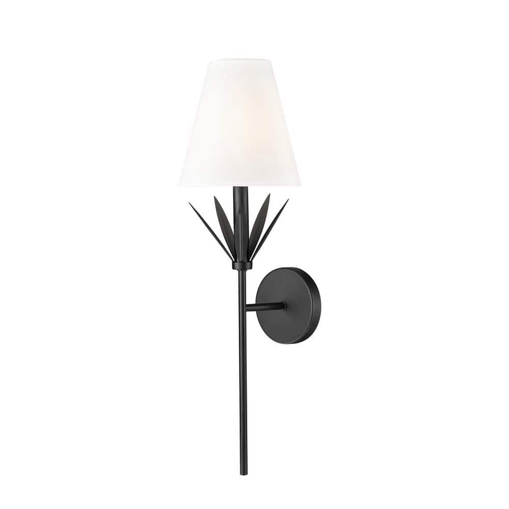 Primrose 24 in. 1-Light Matte Black Wall Sconce with White Linen Shade price history on PriceWatchPro