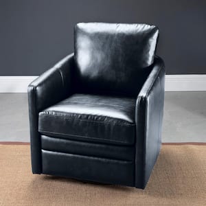 Rosario Navy Vegan Leather Swivel Accent Chair with Cushion
