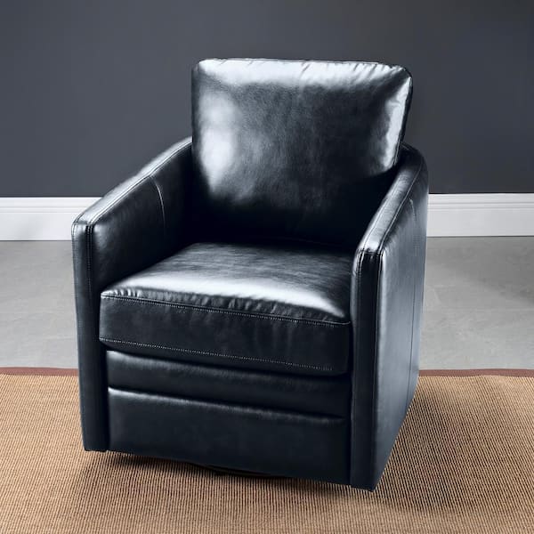 ARTFUL LIVING DESIGN Rosario Navy Vegan Leather Swivel Accent Chair with Cushion